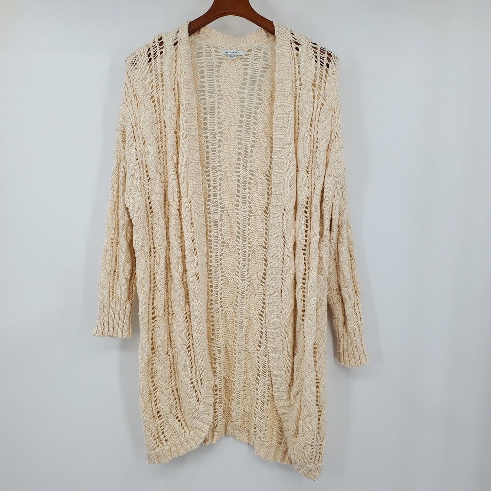 American Eagle Cream Open Knit Cable Longline Cardigan Sweater Medium Boho Chic